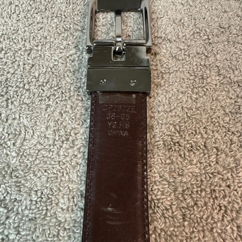 Perry Ellis Mens Reversible Leather Belt Black Brown Gunmetal Buckle Size 38